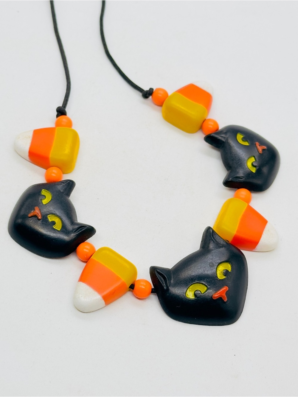 Vintage Hallmark Halloween Necklace Black Cat Candy Corn 1988 Plastic Fall